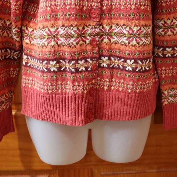 Tiara Vintage Orange Nordic Knit Cardigan Sweater LG - Picture 4 of 11